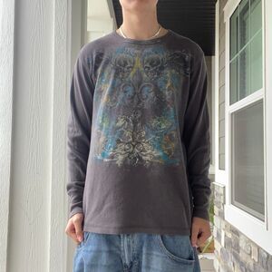 Affliction Men's Grey and Black T-shirt